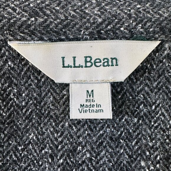 LL Bean Herringbone Tweed Wool Silk Blend Jacket M Charcoal Gray Elbow Patch Y2K - Picture 7 of 9